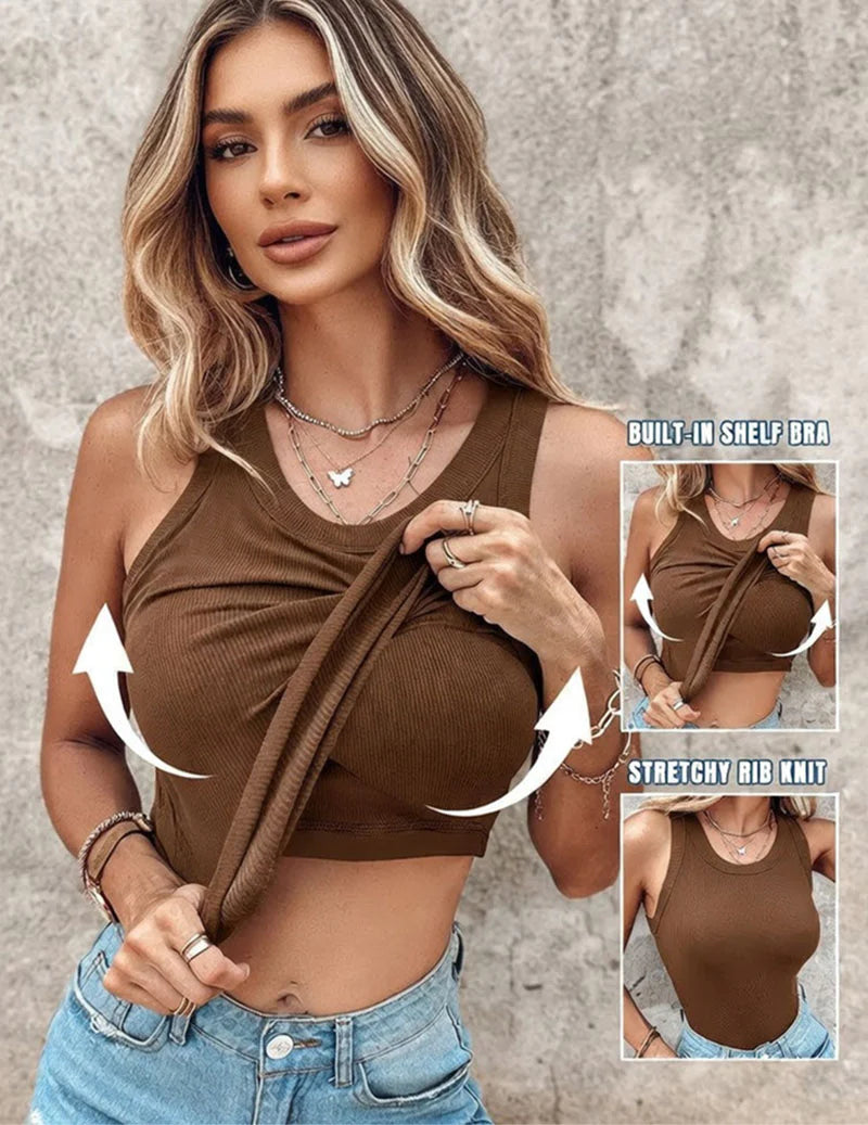 Ribbed Built-In Bra Tank Top