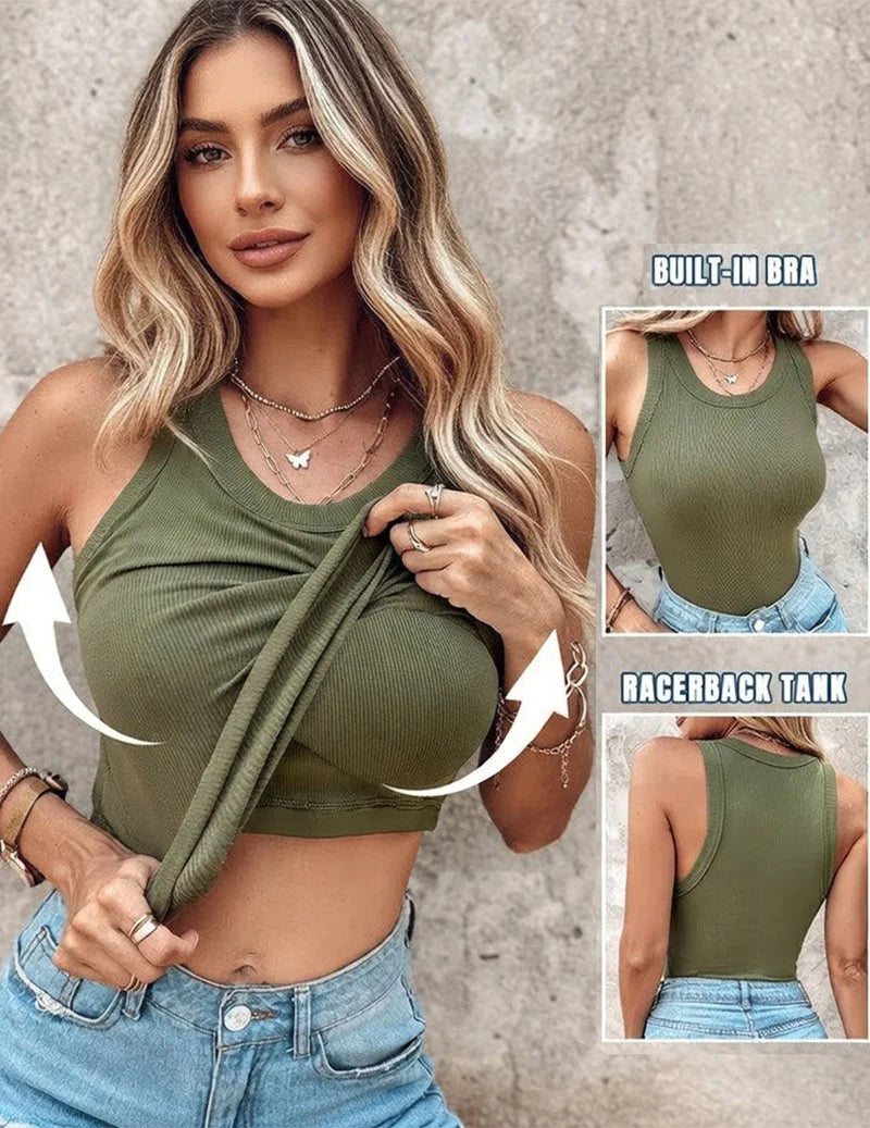 Ribbed Built-In Bra Tank Top