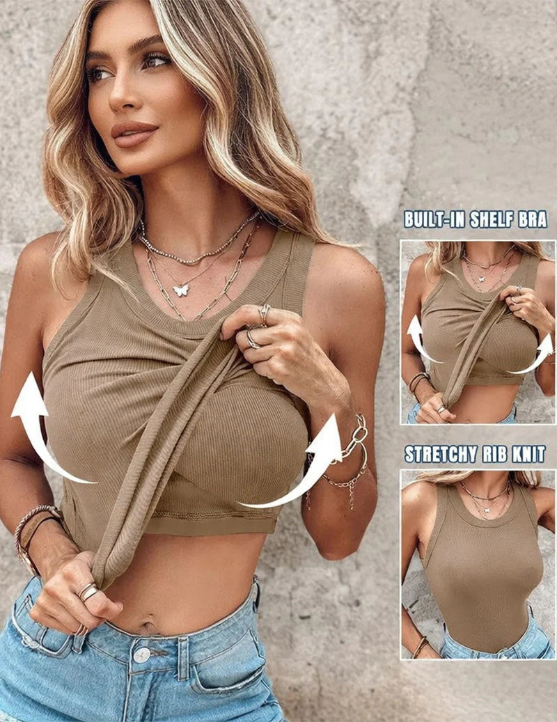 Ribbed Built-In Bra Tank Top