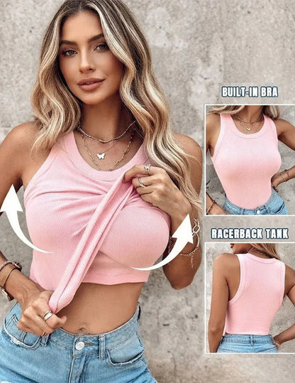 Ribbed Built-In Bra Tank Top