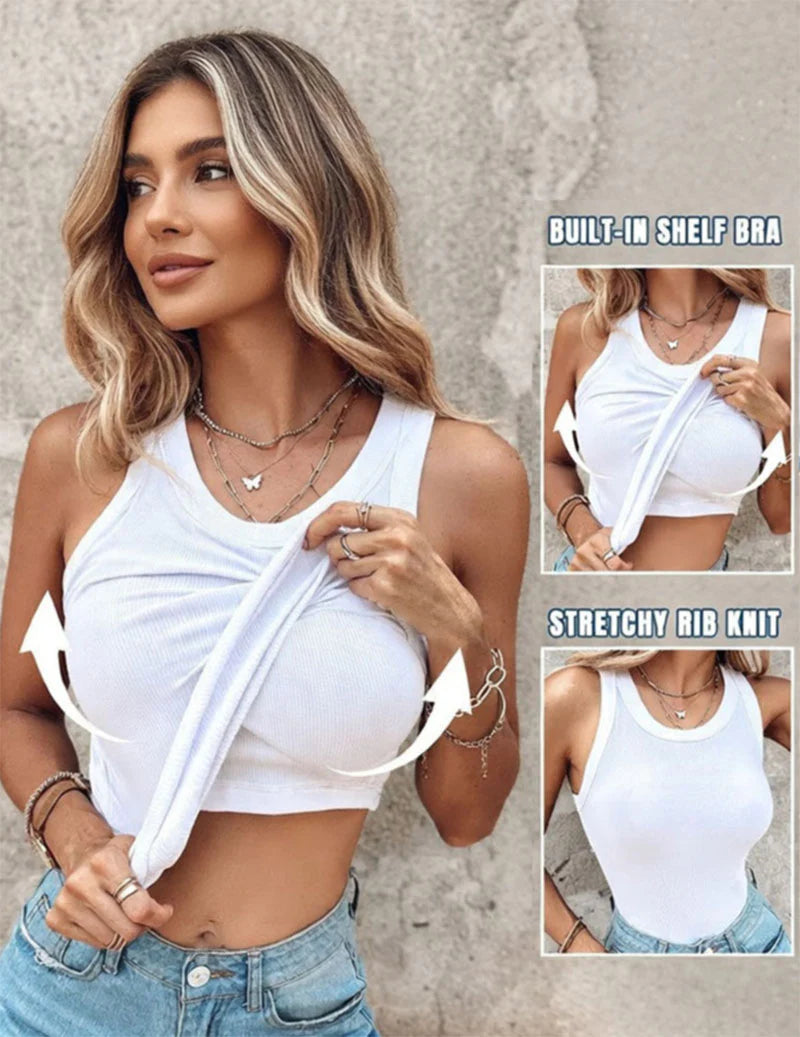 Ribbed Built-In Bra Tank Top