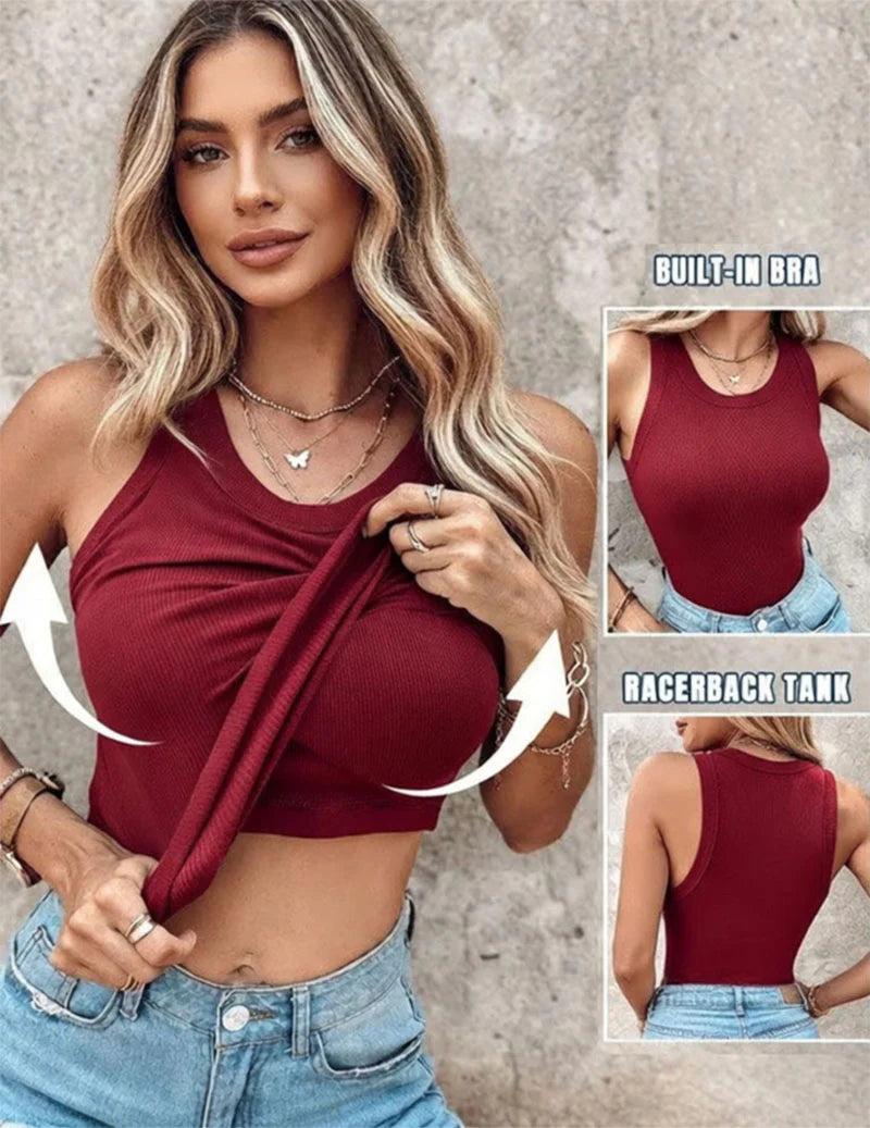 Ribbed Built-In Bra Tank Top