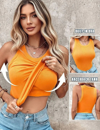 Ribbed Built-In Bra Tank Top